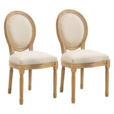HOMCOM Sada 2 Jídelních Židlí Vintage Kuchyňské Židle Čalouněné Židle S Opěradlem Povlečení Touch Guma Dřevo Krémová Bílá + Přírodní 49 X 56 X 96 Cm 