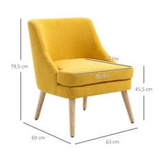 HOMCOM Židle Do Jídelny Kuchyňská Židle S Područkou Čalouněná Židle Židle Do Obývacího Pokoje Kancelářské Židle Do Obývacího Pokoje Ložnice Povlečení Touch Dřevo Žlutá 