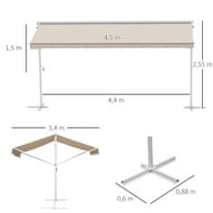 OUTSUNNY Stojící Markýza Zahradní Markýza Se Sklopným Ramenem Klika Terasa Béžová 4,5X3,4M 