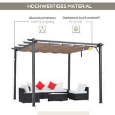 OUTSUNNY Pergola Pavilon Terasa Baldachýn S Posuvnou Střechou Zahrada Hliník Uhlově Šedá + Kávově Hnědá 3X3X2,23 M 