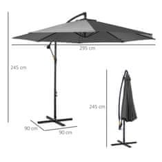 OUTSUNNY Slunečník Klikový Deštník S Ocelovým Rámem A Polyesterovou Tkaninou, Šedý, Ø2,95X2,45M 