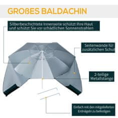 OUTSUNNY Slunečný Slunečník S Ochranou Proti Větru 2 V 1 Plážový Slunečník & Plážový Přístřešek, Tmavě Zelená, Φ210Xh222Cm 