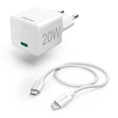 Hama Nabíječka do sítě 20W, USB-C PD + kabel USB-C Lightning 1 m - bílá