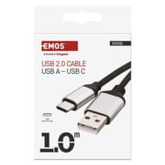 Emos Nabíjecí a datový kabel USB-A 2.0 / USB-C 2.0, 1 m, černý