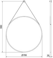 Mexen Kulaté koupelnové zrcadlo Mexen String 70 cm, černý rám - 9854-070-070-000-70 - MEXEN