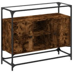 Vidaxl Příborník se skleněnou deskou kouřový dub 98x35x81 cm kompozit