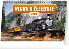 Presco Publishing NOTIQUE Stolní kalendář Vlaky a železnice 2025, 23,1 x 14,5 cm