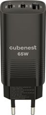 CubeNest CubeNest S3D0 GaN Adaptér 65W černá - (2× USB-C až 65 W, 1× USB-A až 60 W), přepěťová a podpěťová ochrana