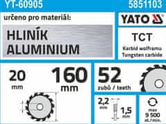 YATO Kotouč na hliník 160 x 20 mm 52z