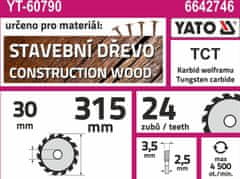 YATO Kotouč na stavební dřevo 315x30mm 24z