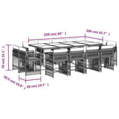 Petromila 13dílný zahradní jídelní set s poduškami hnědý polyratan
