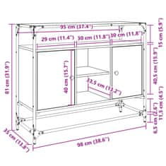 Vidaxl Příborník se skleněnou deskou šedá sonoma 98x35x81 cm kompozit