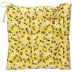 Home&Styling Sedací polštář, bílé květiny na žlutém pozadí, bavlna, 40 x 40 cm