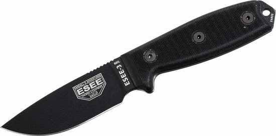 ESEE ESEE-3MIL-P-BLK 3 univerzální nůž 9,8 cm, celočerný, G10, plastové pouzdro