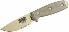 ESEE ESEE-3S-MB-DT Serrated univerzální nůž 9,8 cm, písková hnědá, připínací plastové pouzdro zelená