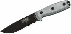 ESEE ESEE-4S Serrated univerzální nůž 11,4 cm, černá, šedá, Micarta, připínací hnědé plastové pouzdro