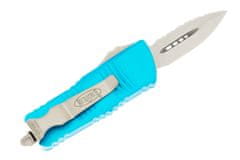 Microtech 238-12TQ Mini Troodon Serrated Turquoise automatický nůž 5 cm, Stonewash, tyrkys, hliník