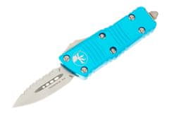 Microtech 238-12TQ Mini Troodon Serrated Turquoise automatický nůž 5 cm, Stonewash, tyrkys, hliník