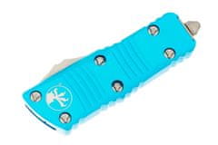 Microtech 238-12TQ Mini Troodon Serrated Turquoise automatický nůž 5 cm, Stonewash, tyrkys, hliník