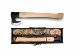 Roselli R850P Axe Long Handle Kempová sekera 9 cm, dřevo břízy, kožené pouzdro, brusný kámen, box