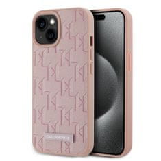 Karl Lagerfeld  PU Leather Monogram Metal Logo Magsafe Zadní Kryt pro iPhone 15 Pink