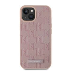 Karl Lagerfeld  PU Leather Monogram Metal Logo Magsafe Zadní Kryt pro iPhone 15 Pink