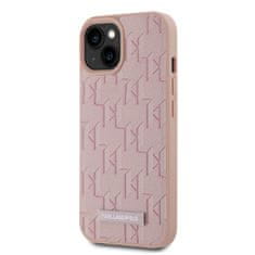 Karl Lagerfeld  PU Leather Monogram Metal Logo Magsafe Zadní Kryt pro iPhone 15 Pink