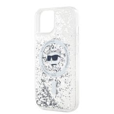 Karl Lagerfeld  Liquid Glitter Choupette Head Magsafe Zadní Kryt pro iPhone 15 Transparent