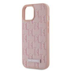 Karl Lagerfeld  PU Leather Monogram Metal Logo Magsafe Zadní Kryt pro iPhone 15 Pink