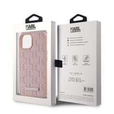 Karl Lagerfeld  PU Leather Monogram Metal Logo Magsafe Zadní Kryt pro iPhone 15 Pink