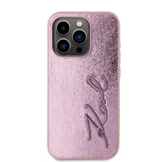 Karl Lagerfeld  Wrinkled PU Signature Logo Zadní Kryt pro iPhone 15 Pro Pink