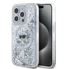 Karl Lagerfeld  Liquid Glitter Karl Head MagSafe Zadní Kryt pro iPhone 15 Pro Transparent