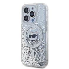 Karl Lagerfeld  Liquid Glitter Choupette Head MagSafe Zadní Kryt pro iPhone 15 Pro Max Transparent