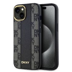 DKNY Zadní Kryt PU Leather Checkered Pattern Magsafe pro iPhone 15 černý