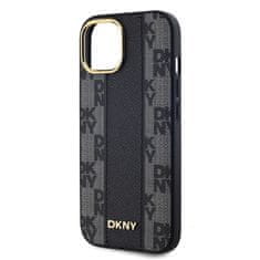 DKNY Zadní Kryt PU Leather Checkered Pattern Magsafe pro iPhone 15 černý