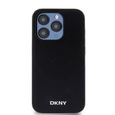 DKNY Zadní Kryt PU Leather Silver Metal Logo Magsafe pro iPhone 15 Pro Max Black