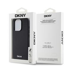 DKNY Zadní Kryt PU Leather Silver Metal Logo Magsafe pro iPhone 15 Pro Max Black