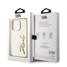 Karl Lagerfeld  Wrinkled PU Signature Logo Zadní Kryt pro iPhone 15 Pro Max Gold