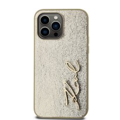 Karl Lagerfeld  Wrinkled PU Signature Logo Zadní Kryt pro iPhone 14 Pro Gold