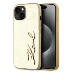 Karl Lagerfeld  Wrinkled PU Signature Logo Zadní Kryt pro iPhone 14 Gold