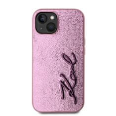 Karl Lagerfeld  Wrinkled PU Signature Logo Zadní Kryt pro iPhone 15 Pink