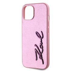 Karl Lagerfeld  Wrinkled PU Signature Logo Zadní Kryt pro iPhone 15 Pink