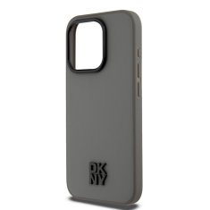 DKNY Zadní Kryt PU Leather Stack Logo Magsafe pro iPhone 15 Pro Max šedý