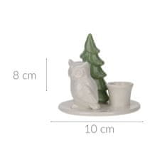 Home&Styling Keramický svícen se stromečkem, 8 cm, vzor sovy