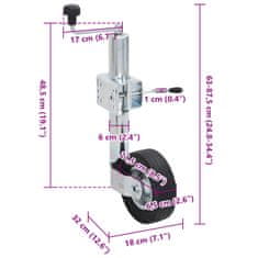 Vidaxl Opěrné kolo přívěsu 60 mm se 2 trubkami a 3 dělenými svorkami