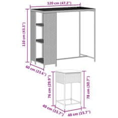 Vidaxl 3dílný zahradní barový set s poduškami černý polyratan