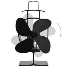 Vidaxl Teplem poháněný ventilátor na kamna 4 lopatky černý