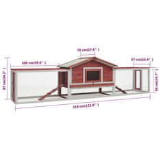 Vidaxl Králíkárna červená 310x70x87 cm masivní borové a jedlové dřevo