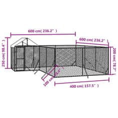 Vidaxl Venkovní psí kotec se střechou stříbrný 6 x 6 x 2,5 m ocel