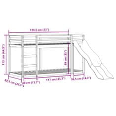 Vidaxl Patrová postel se skluzavkou a žebříkem 75 x 190 cm borovice